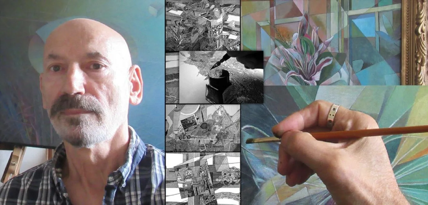 Ion Severin in the studio, drawing in progress