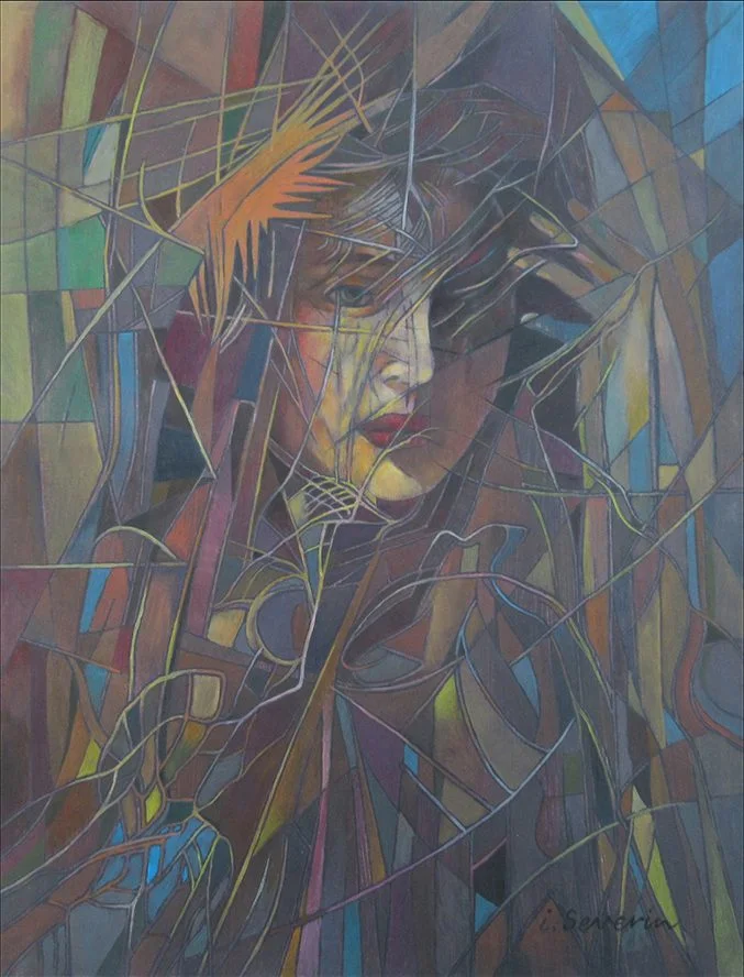 Regeneration Chromatic series — figure in layered colour, acrylic.