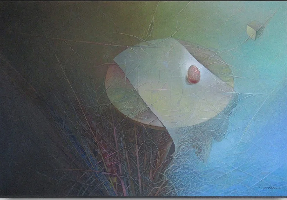 Regeneration Chromatic series — oil painting in blue and green.