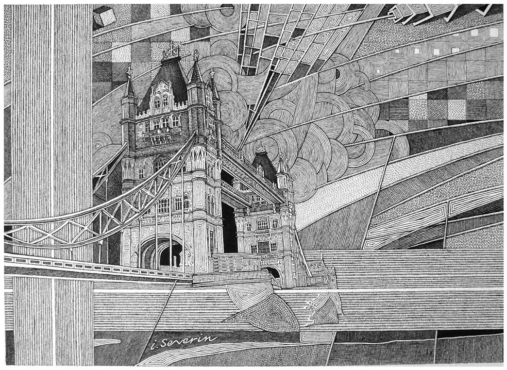 Regeneration series — Tower Bridge, London, pen and ink.